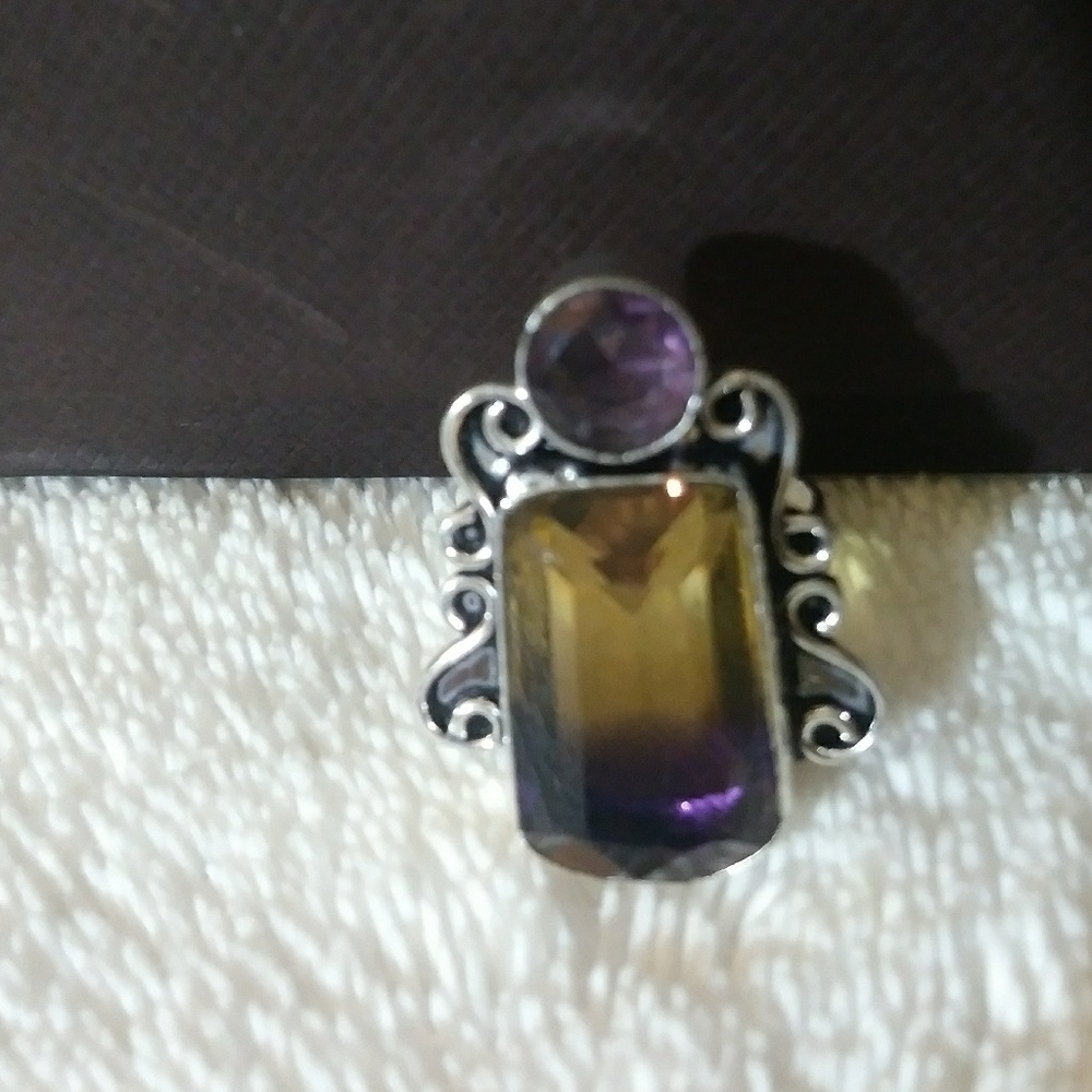 Genuine Amethyst and Amatriene 925 Silver Ring💜💛 - Picture 3 of 5